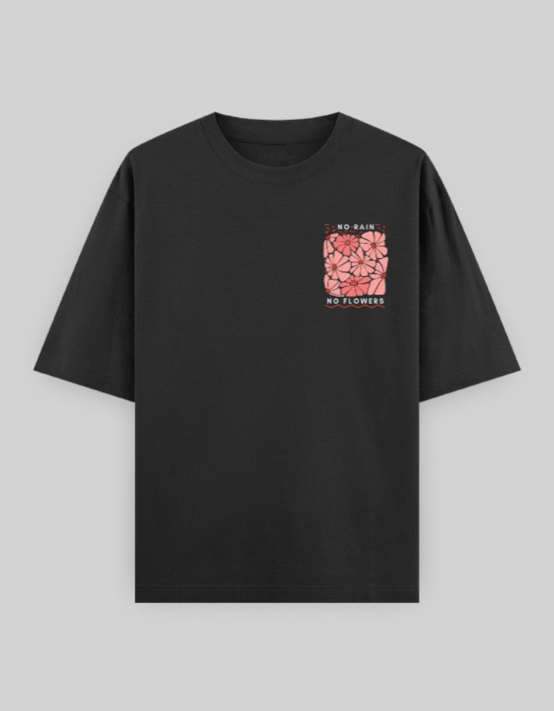 RIZZ UP flower graphic oversized t-shirt in black with pink floral design on the front