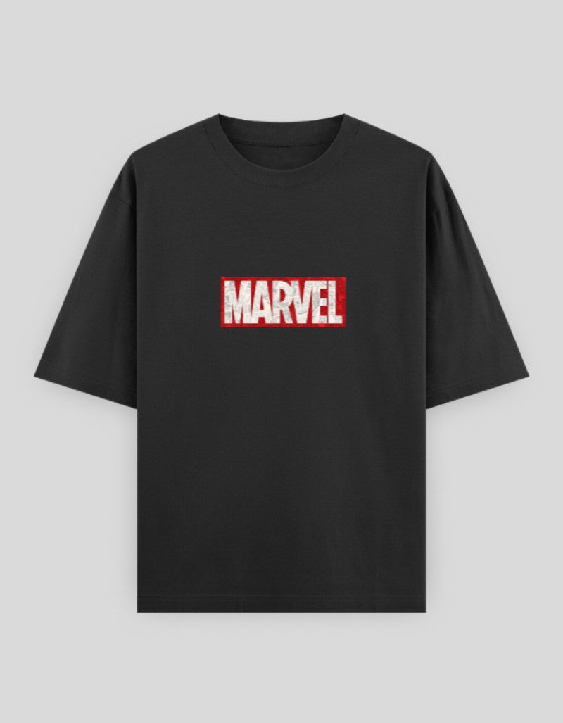 RIZZ UP Marvel oversized t-shirt in black featuring a bold red Marvel logo