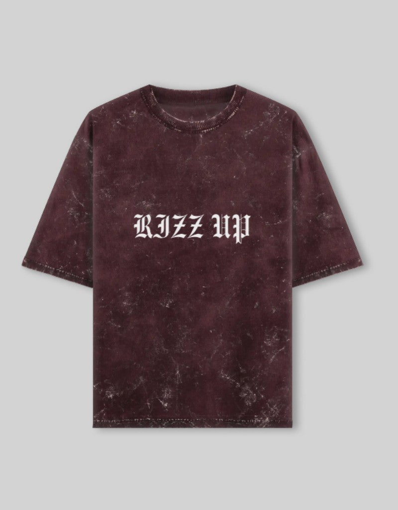 Acid washed oversized tee by RIZZ UP in deep burgundy color with a vintage look