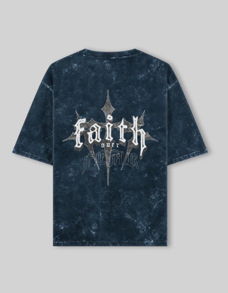 RIZZ UP acid washed oversized tee in navy with bold graphic design on the back