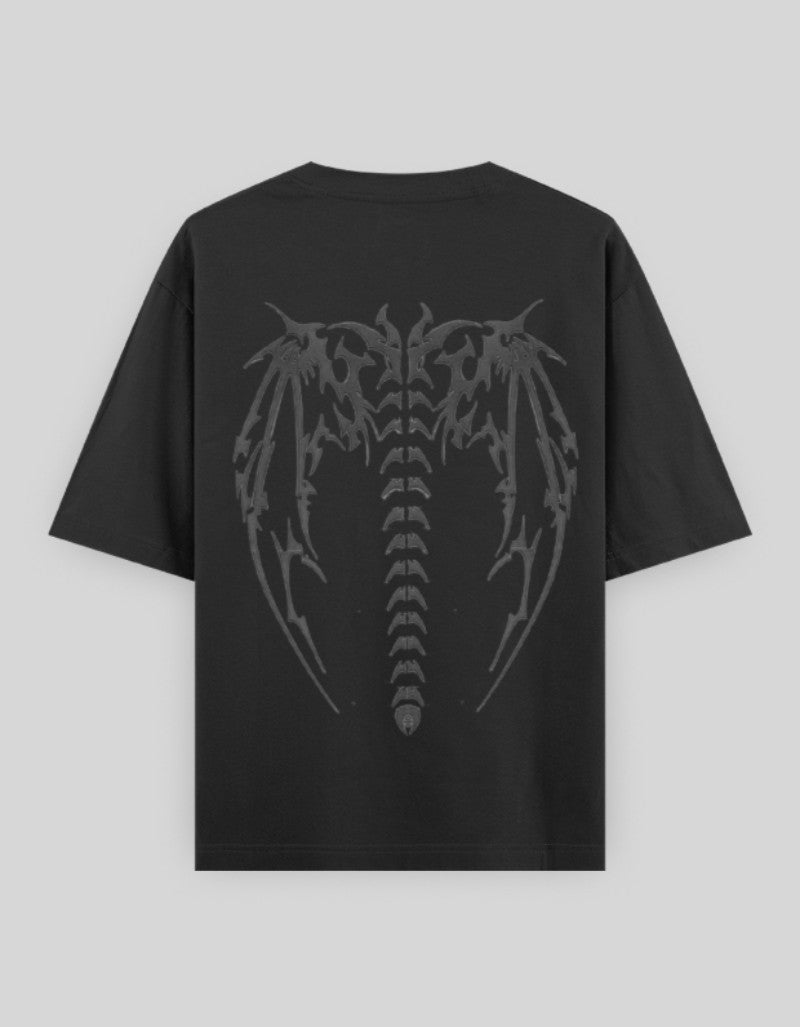 RIZZ UP Angel Back Oversized T-Shirt in Black with a Comfortable Fit and Stylish Design