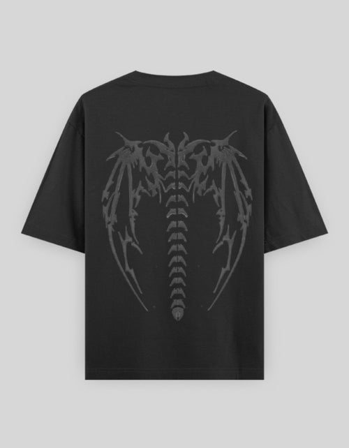 RIZZ UP Angel Back Oversized T-Shirt in Black with a Comfortable Fit and Stylish Design