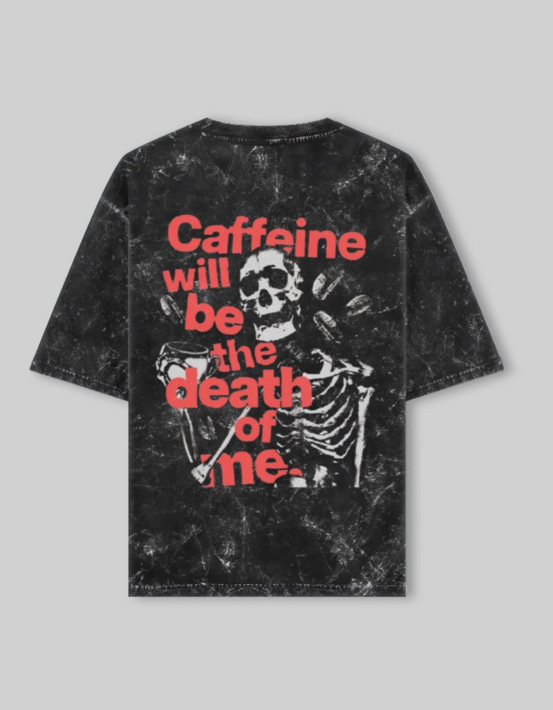 Black caffeine themed t-shirt for coffee lovers, featuring a relaxed fit and soft fabric