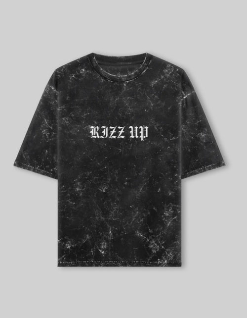RIZZ UP caffeine themed t-shirt in black with a simple logo for coffee lovers