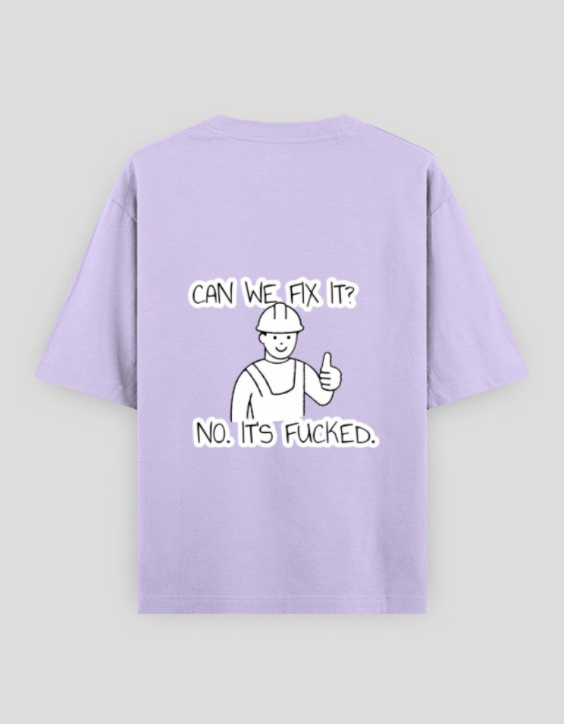 Funny graphic tee minimalist in lavender with humorous fixing quote and cartoon character design
