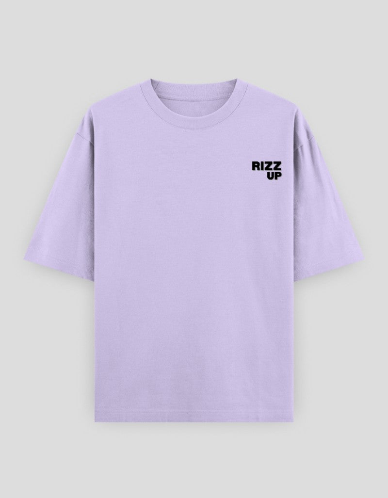 Light purple RIZZ UP funny graphic tee minimalist with a sleek logo design