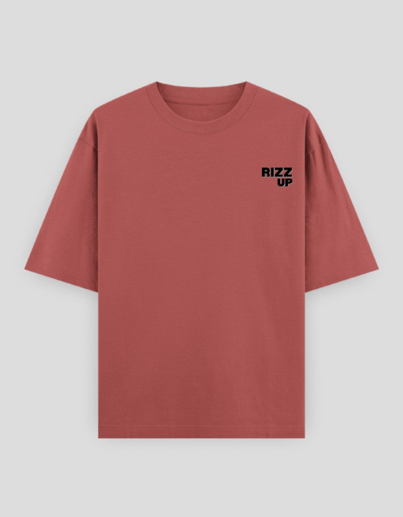 RIZZ UP Funny Graphic Tee Minimalist in Rose Color for Casual Everyday Wear