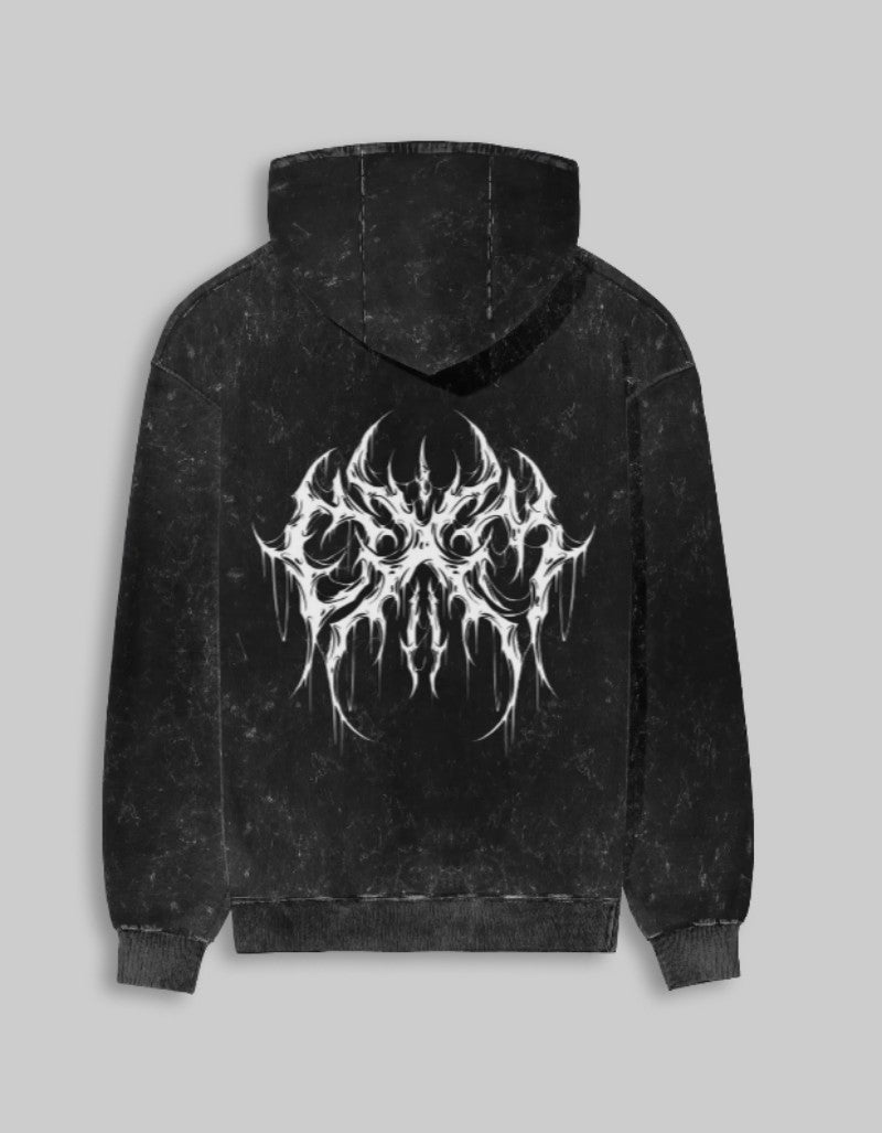 RIZZ UP Gothic acid washed hoodie with unique graphic design on back for a trendy look