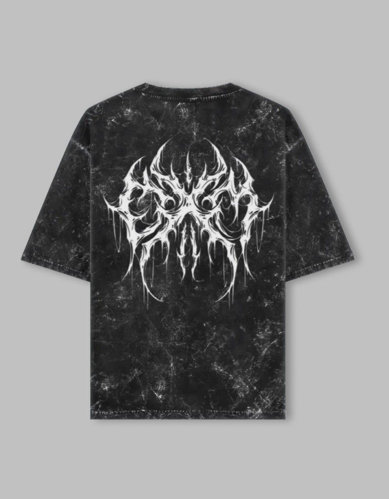 RIZZ UP Gothic acid washed tee with a striking white graphic design on the back