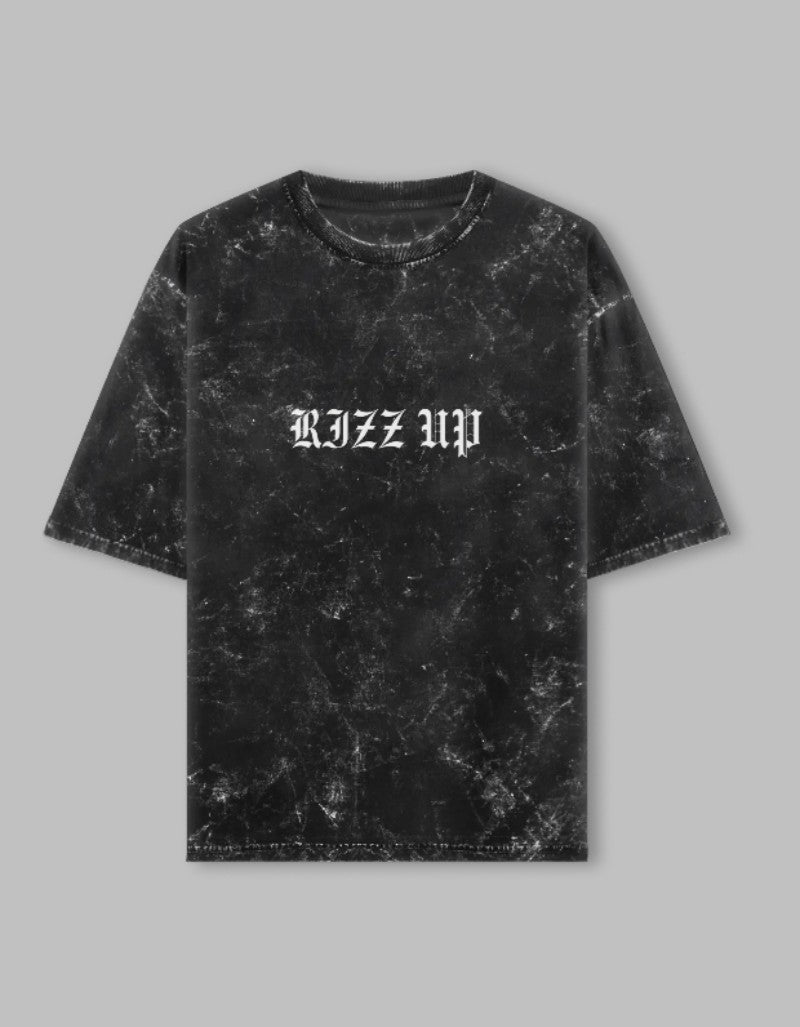 RIZZ UP Gothic acid washed tee in black with a stylish distressed look for a trendy outfit