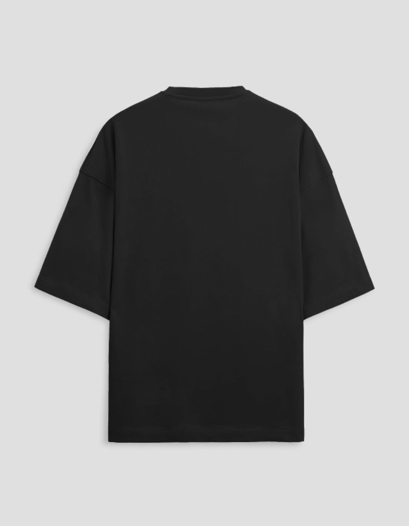 RIZZ UP Black Oversized T-Shirt showcasing minimalist Gen Z clothing style for casual wear