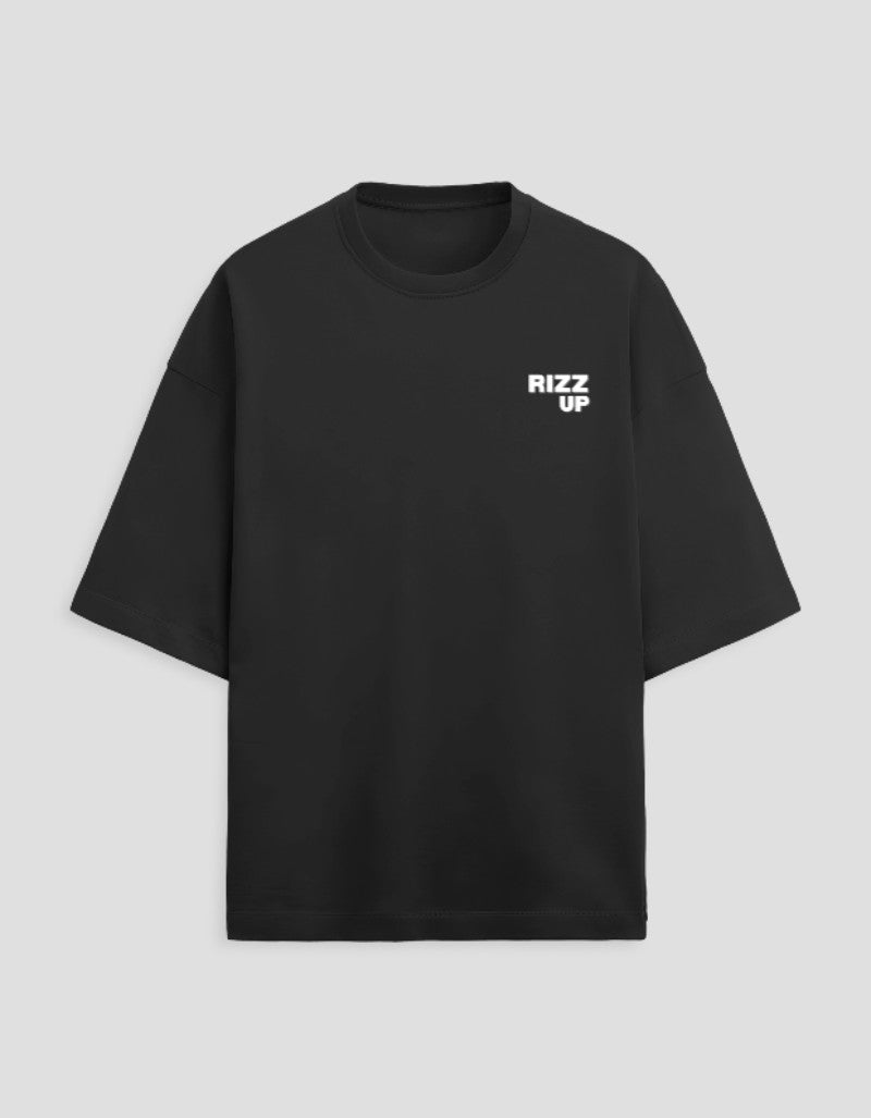 RIZZ UP Black Oversized Tee for Casual Style, Ideal for Minimalist Gen Z Clothing