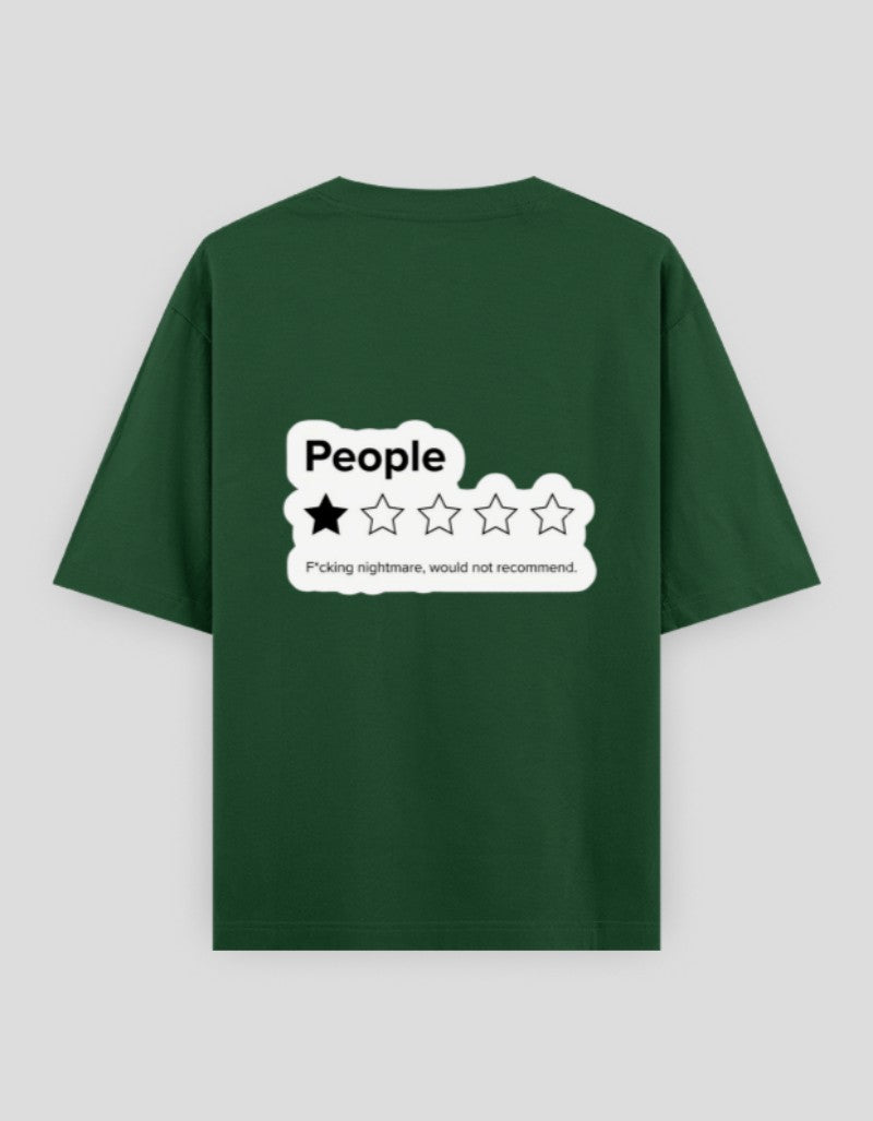 RIZZ UP minimalist graphic tee in dark green with unique review design on the back