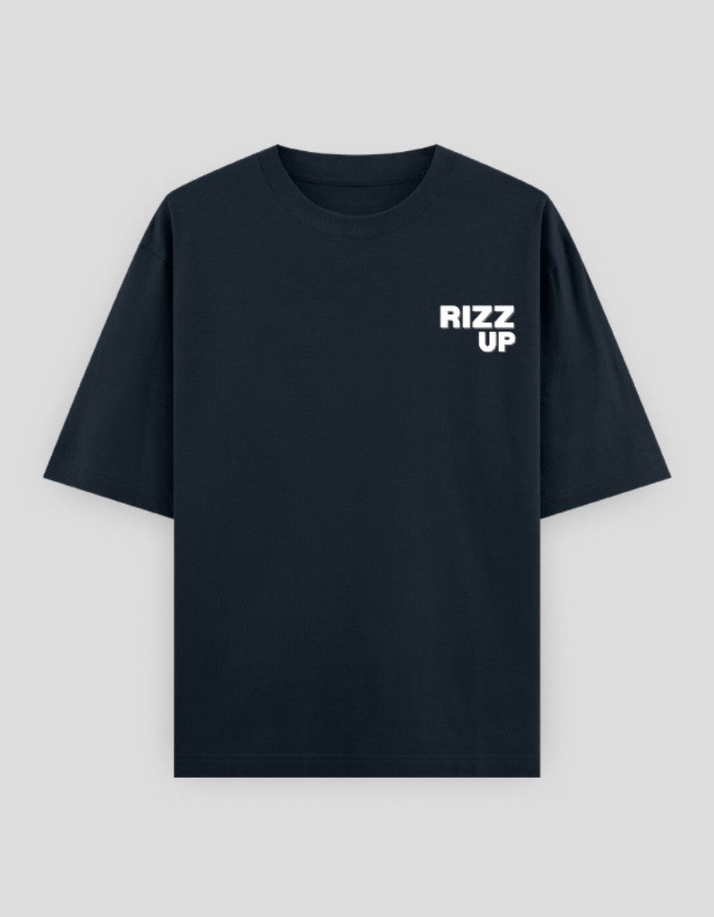 RIZZ UP Minimalist Graphic Tee in Black with Stylish Text Print for Casual Wear