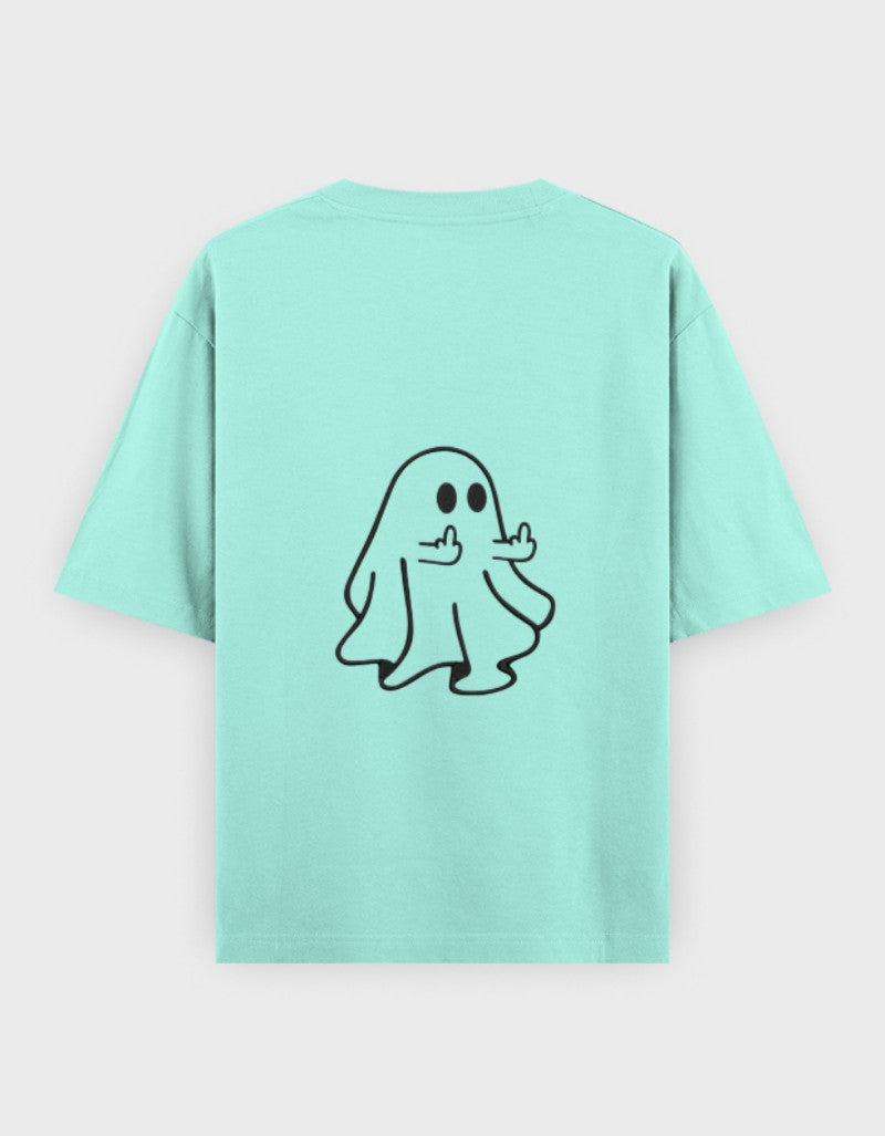 RIZZ UP Minimalist Oversized Tee in Mint Green with Fun Ghost Graphic on Back