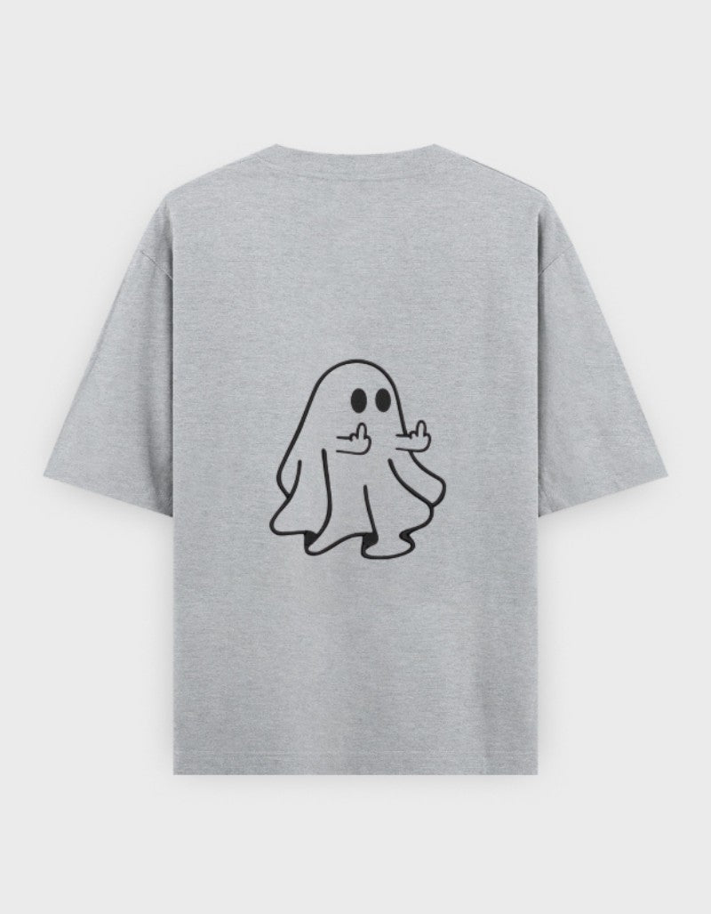 Back view of RIZZ UP minimalist oversized tee in light gray perfect for casual outfits