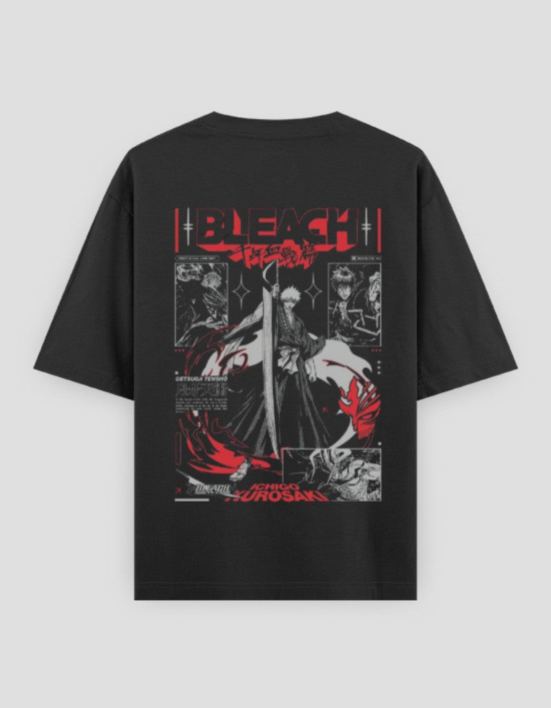 Oversized gothic t-shirt featuring a Bleach graphic print with bold colors and detailed artwork