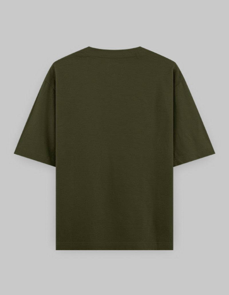 RIZZ UP oversized graphic t-shirt in olive green with a relaxed fit and short sleeves