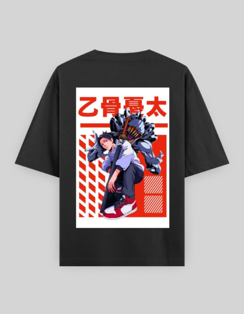 RIZZ UP Back Print Graphic Tee in Black with Short Sleeves and Relaxed Fit