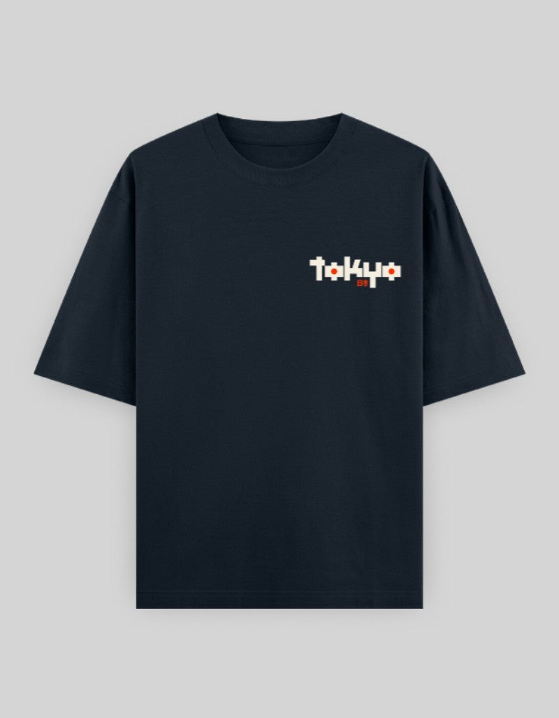 RIZZ UP navy back print graphic tee with stylish design and relaxed fit for casual wear