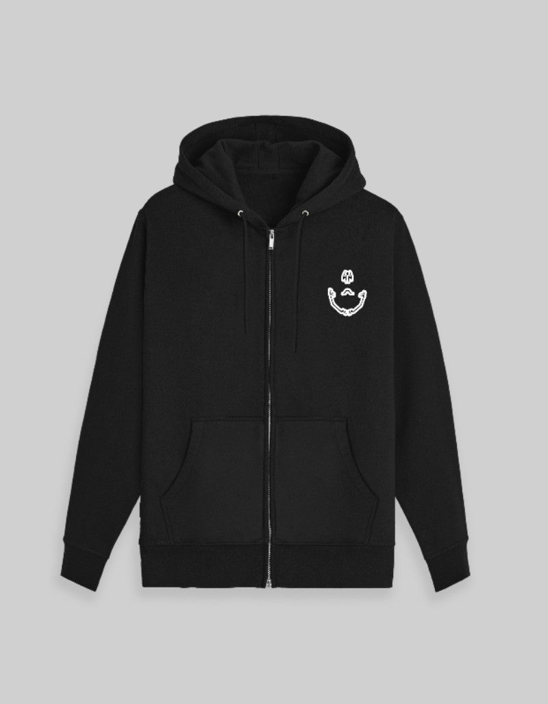 RIZZ UP Sukuna anime hoodie in black with a front pocket and zipper design