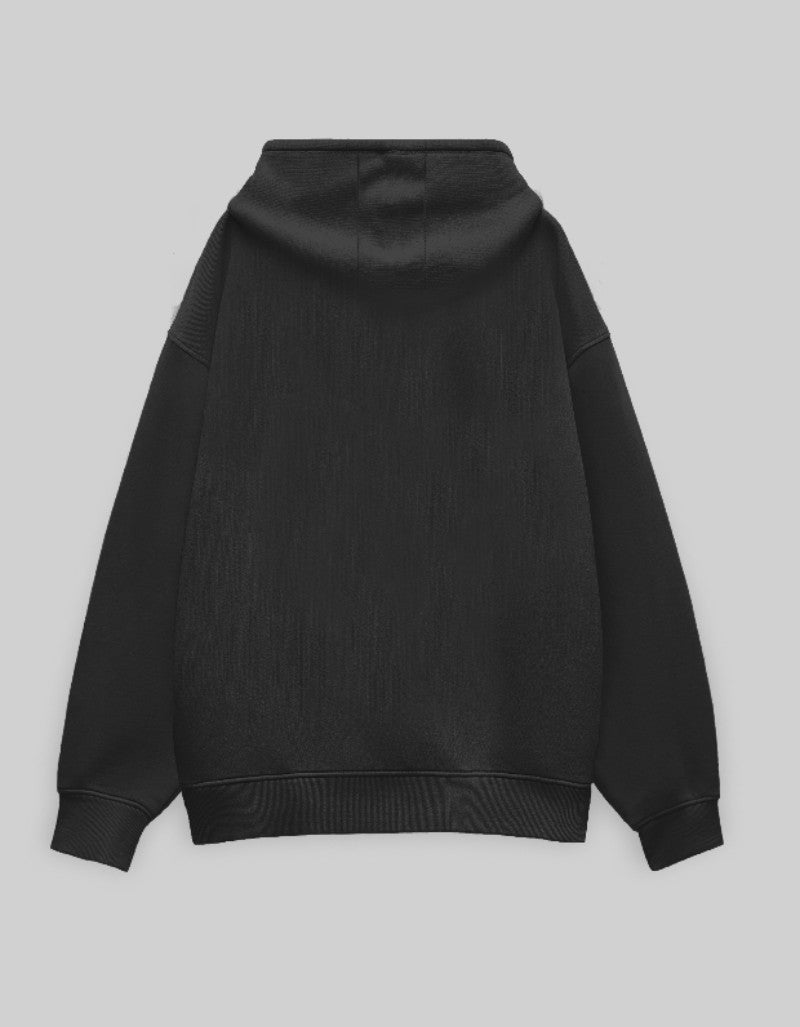 Back view of RIZZ UP Tokyo oversized hoodie in black with a relaxed fit and cozy design