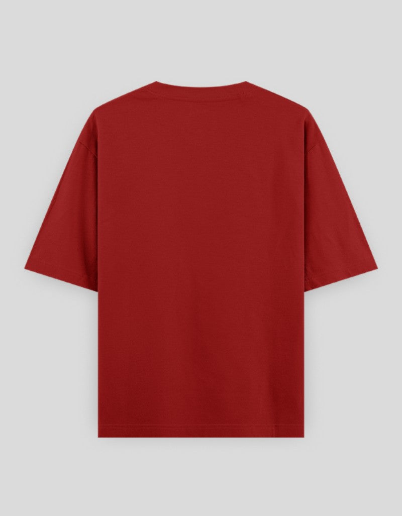 Back view of RIZZ UP Hello I'm Stressed t-shirt in deep red color for casual wear