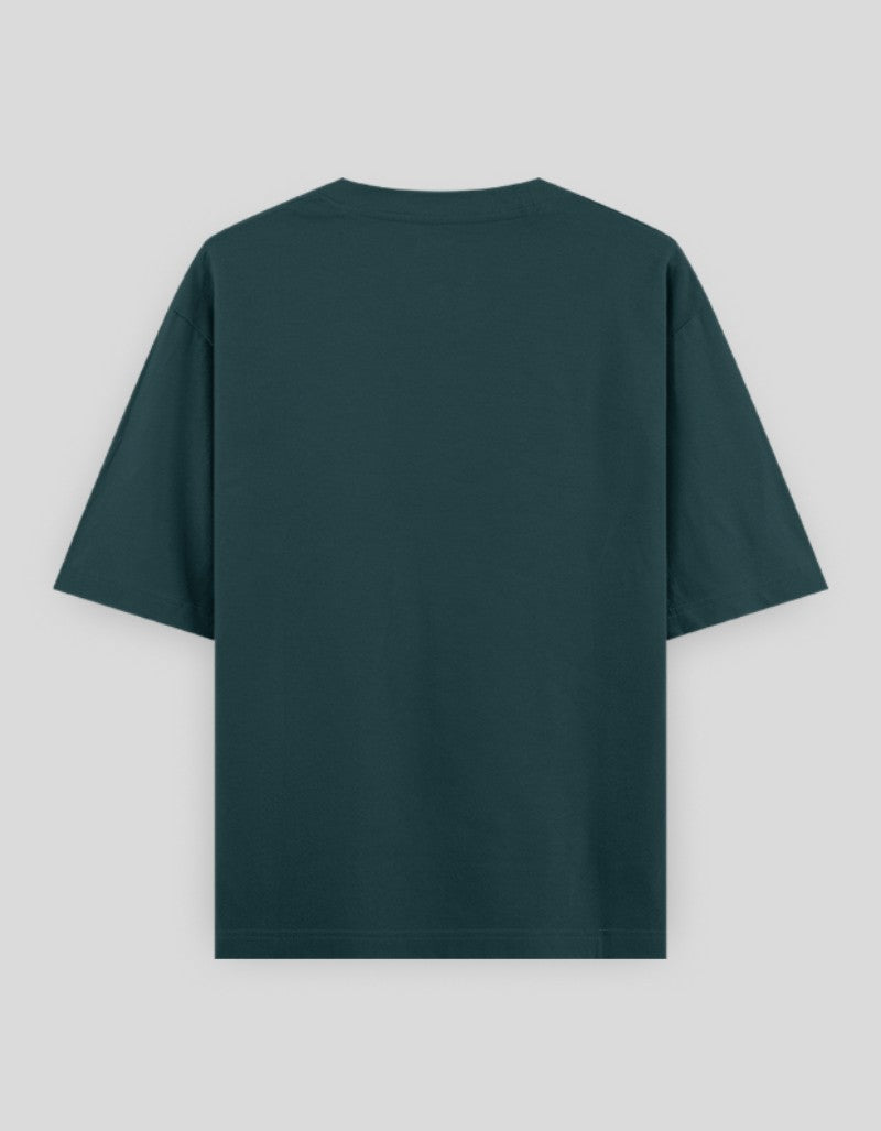 Back view of RIZZ UP Hello I'm Stressed t-shirt in teal color featuring a relaxed fit