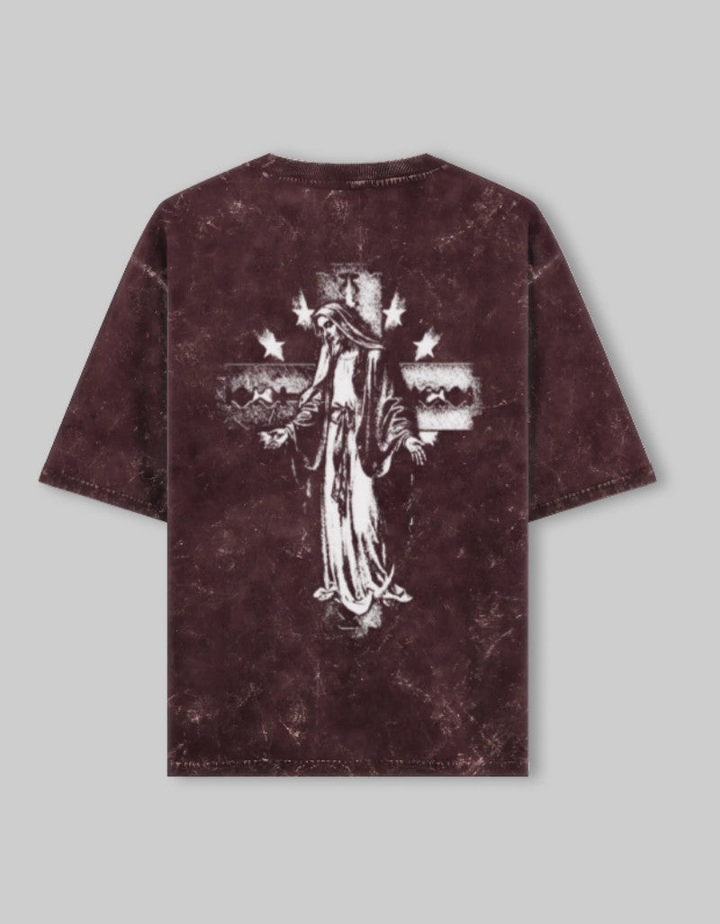 RIZZ UP vintage style Jesus tee featuring a distressed design and religious graphic on the back
