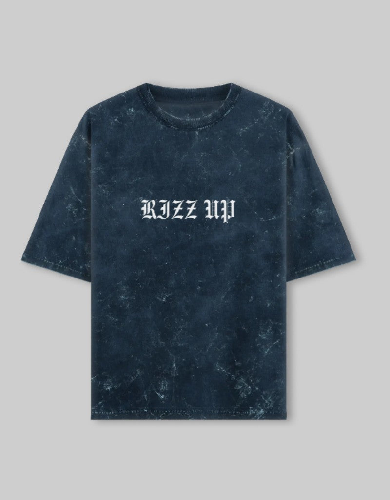 RIZZ UP Vintage Style Jesus Tee in Dark Blue with a Retro Marble Effect
